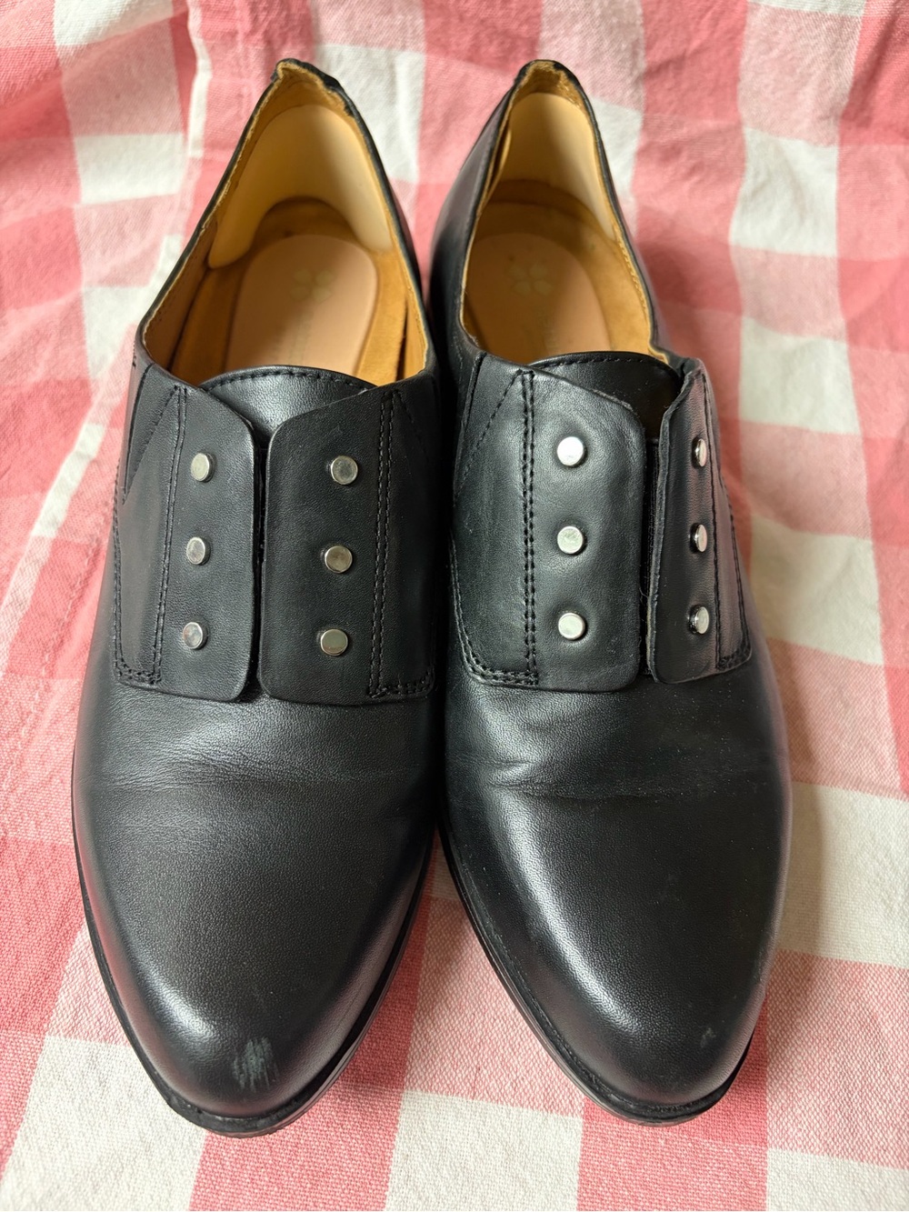 Naturalizer Black Leather Slip-On Loafers with Silver Studs